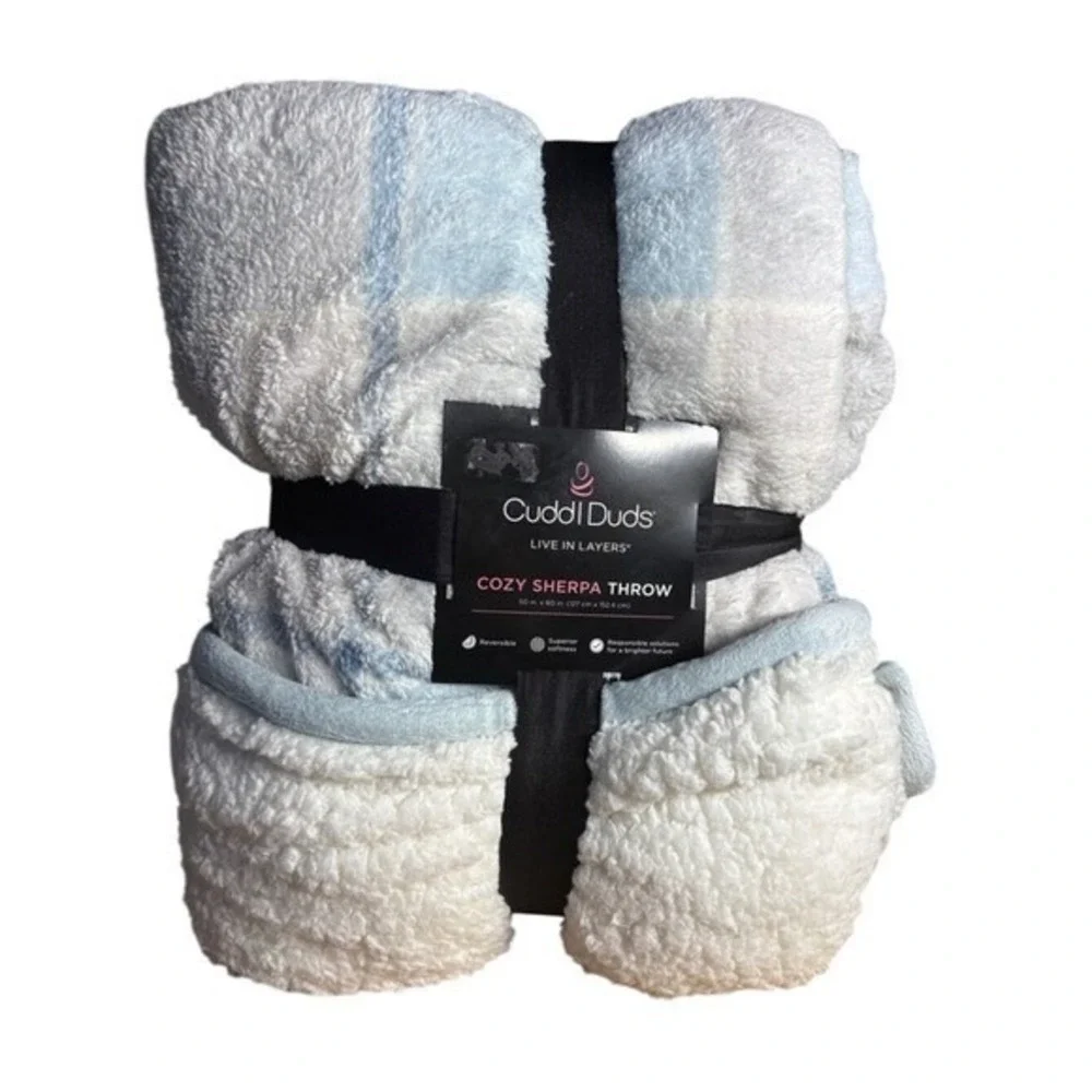 Cuddl Duds Cozy Plush Sherpa Throw Blanket Buffalo Blue Plaid 50